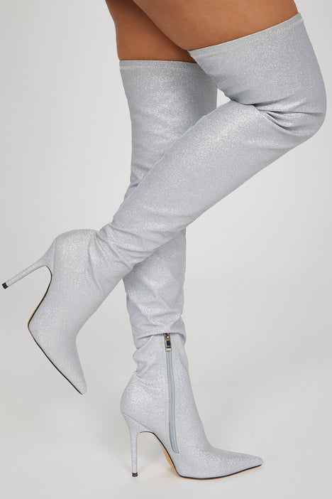 All That Sparkle Over The Knee Boots Silver
