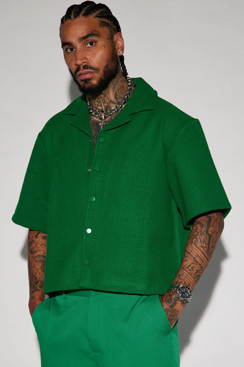 Wilder Textured Weave Cropped Button Up Shirt - Green | Fashion Nova ...
