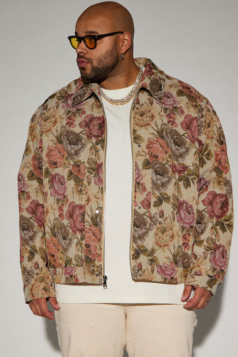 Fashion Nova Men's Bellevue Floral Tapestry Work Jacket