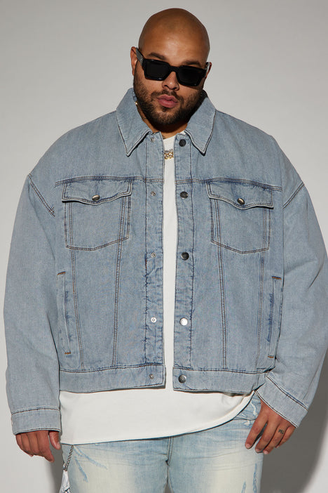 Men's Proud of Me Padded Denim Jacket in Light Blue Size Large by Fashion Nova