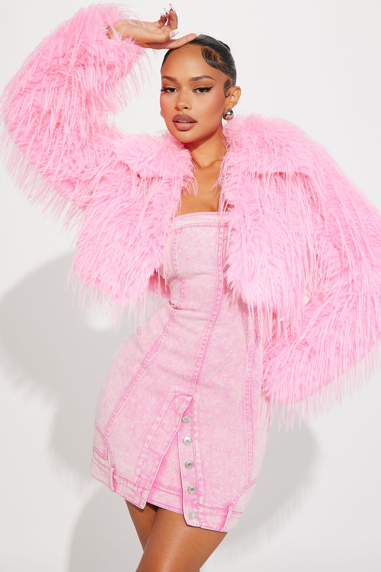 Sherri Faux Fur Cropped Coat - Pink