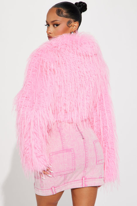 It's So Fluffy Faux Fur Crop Jacket (Pink)
