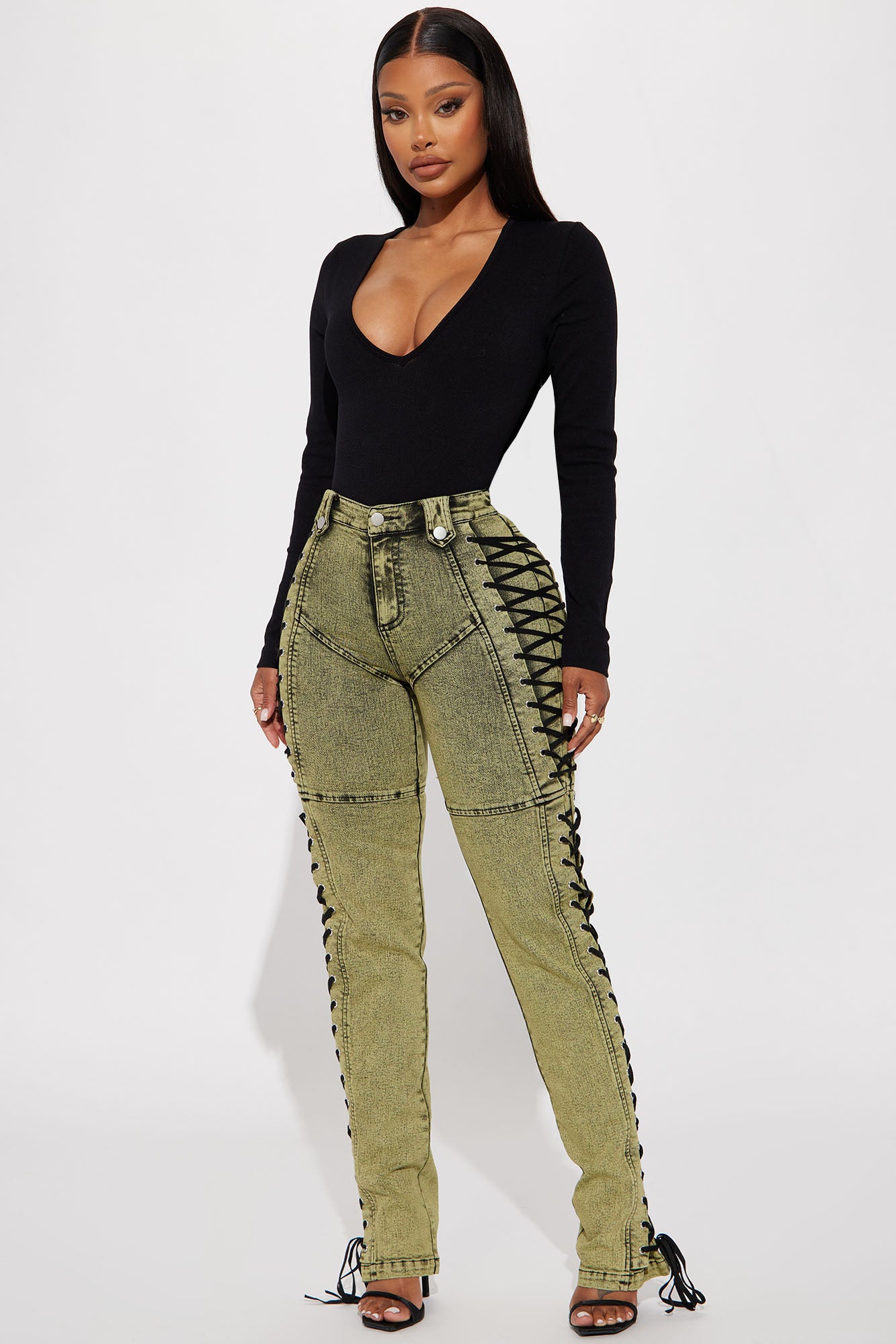 Fashion nova shop lace up jeans