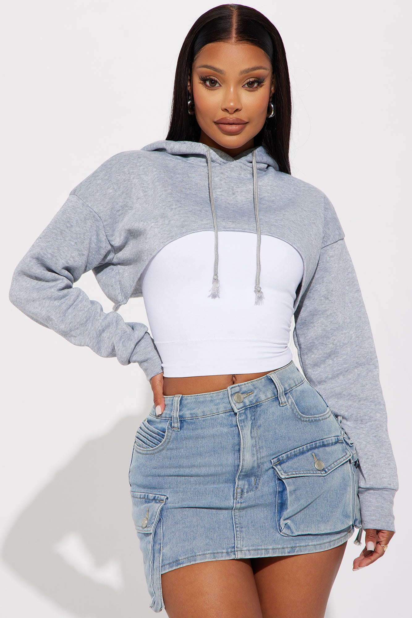 Noelle Super Cropped Hoodie - Heather Grey, Fashion Nova, Knit Tops