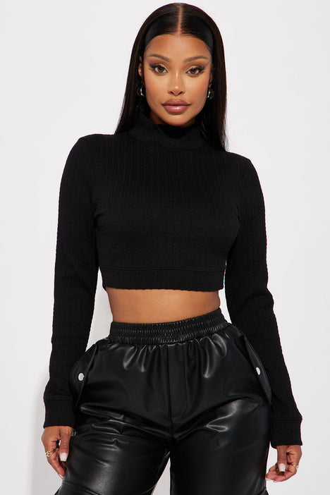 Cropped long hot sale sleeve turtleneck