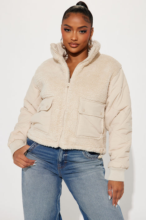 Ivory puffer jacket top