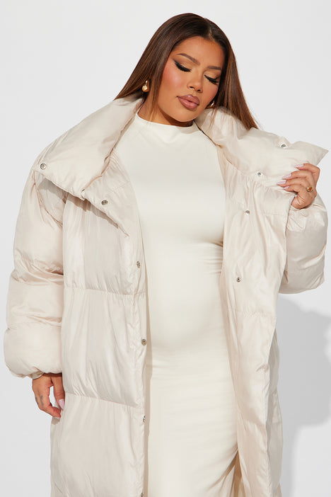 Nude long deals puffer coat