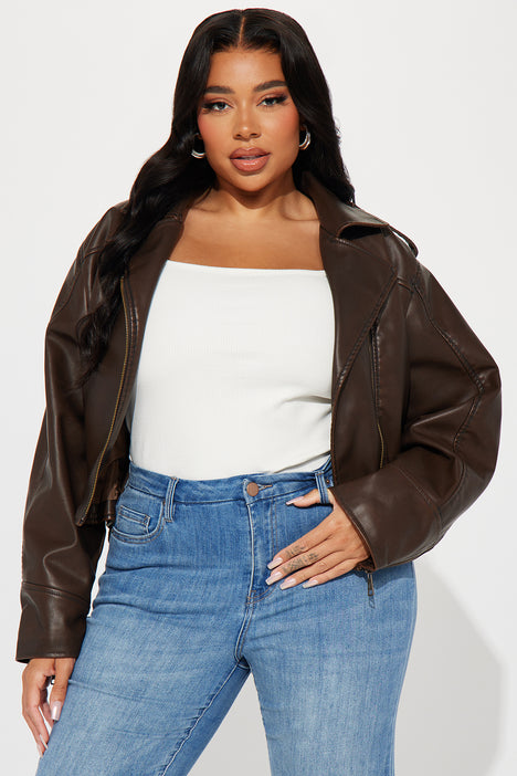 Check The Deets Faux Leather Moto Jacket Brown Fashion Nova