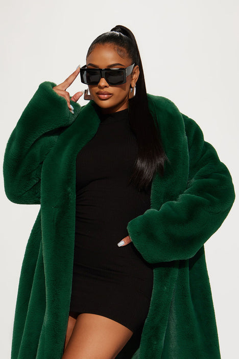 Hunter green faux fur coat hot sale