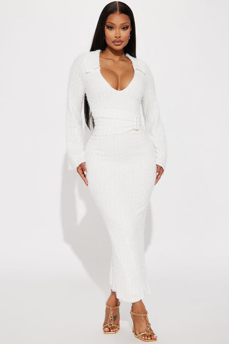 Jordyn Sweater Maxi Dress Ivory Fashion Nova Dresses