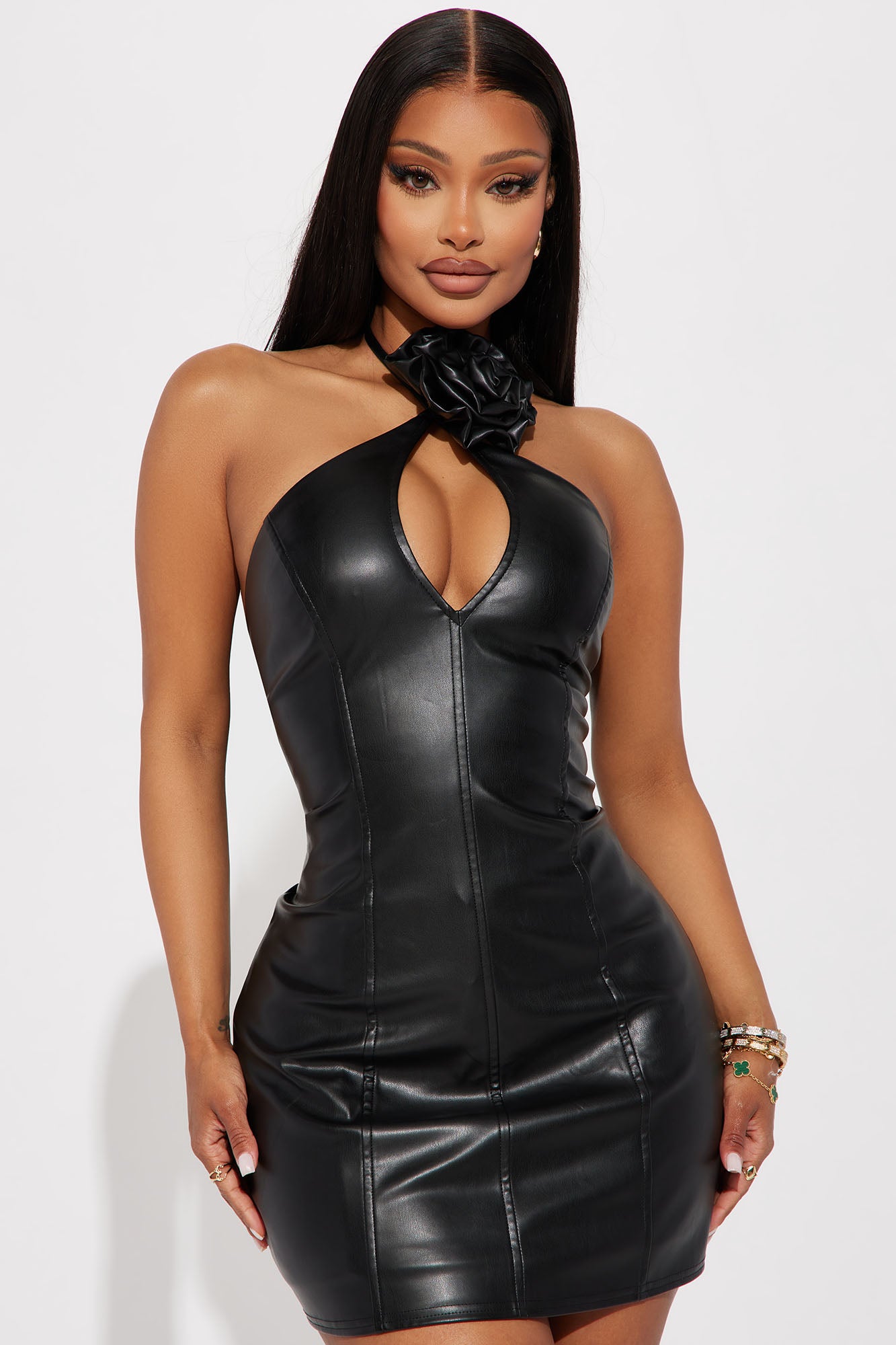 Fashion nova deals black leather dress