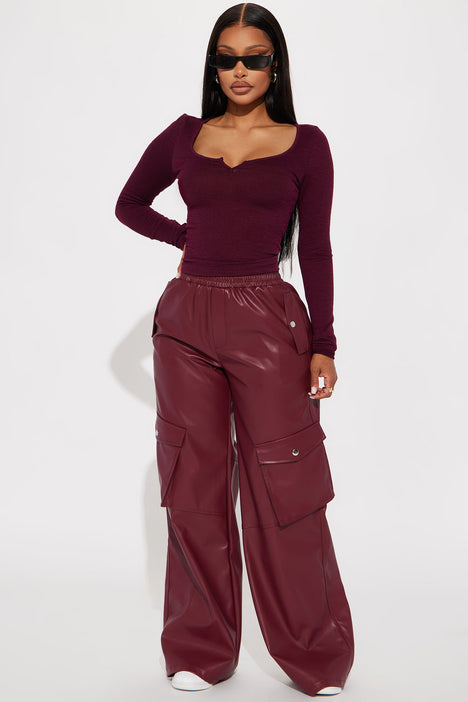 Burgundy cargo trousers cheap
