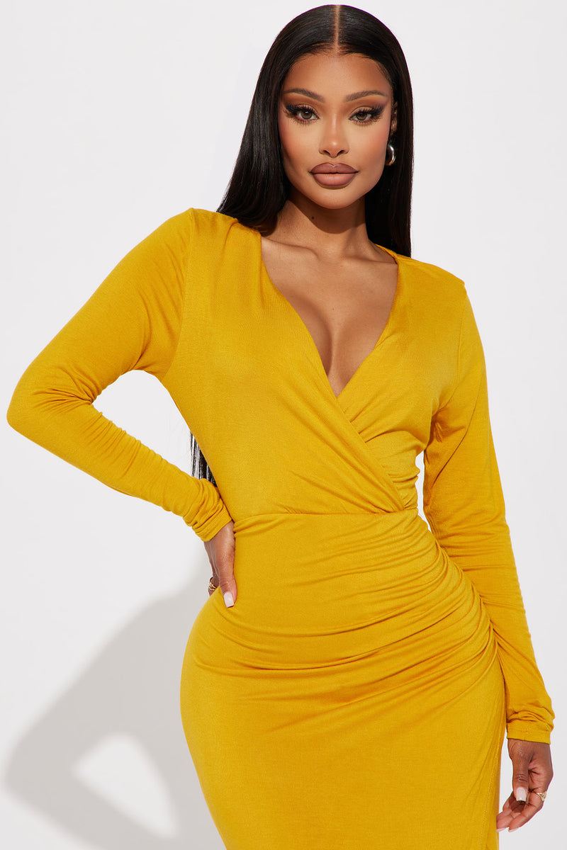 Mustard Bodycon Dress Online Selection | www.meesenburg.kz