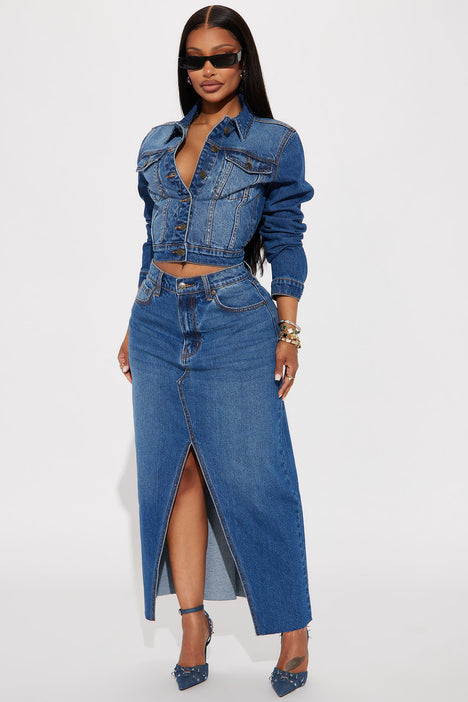Bailey Denim Maxi Skirt Set Medium Wash