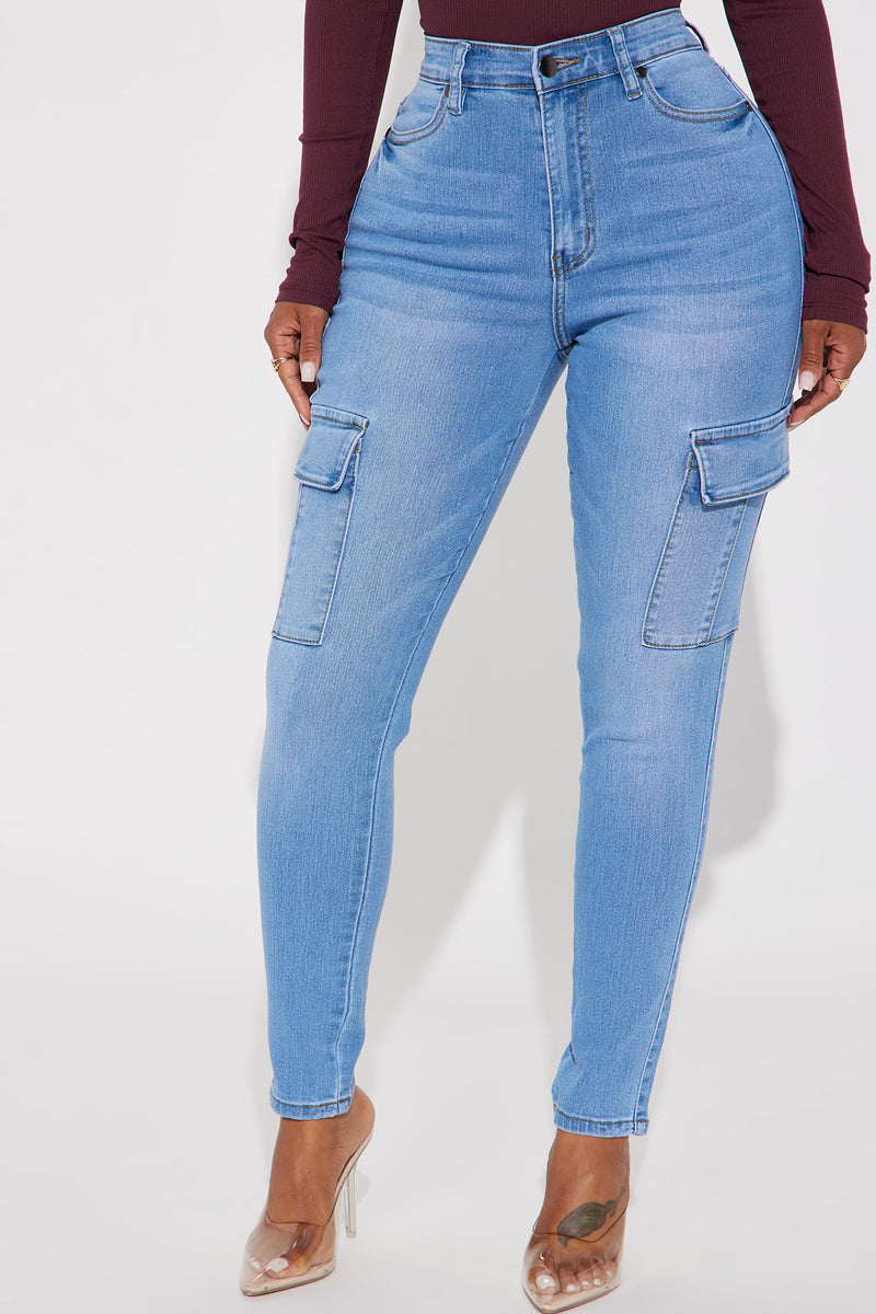 On The Roster Stretch Cargo Jean Medium Wash Fashion Nova, Jeans