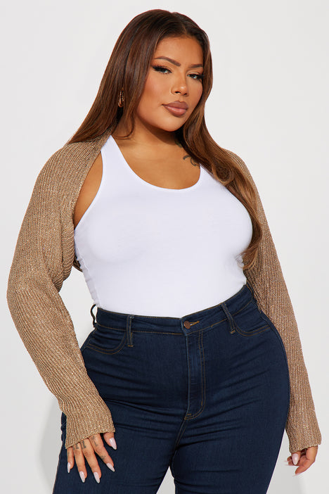 Casting Spells Shimmer Shrug Sweater Mocha Fashion Nova