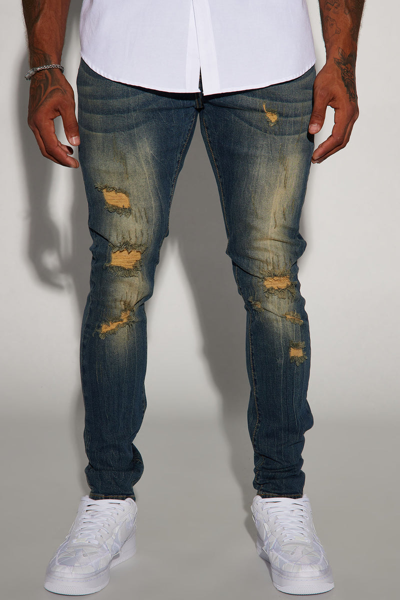 High Times Distressed Stacked Skinny Jeans - Vintage Blue Wash ...