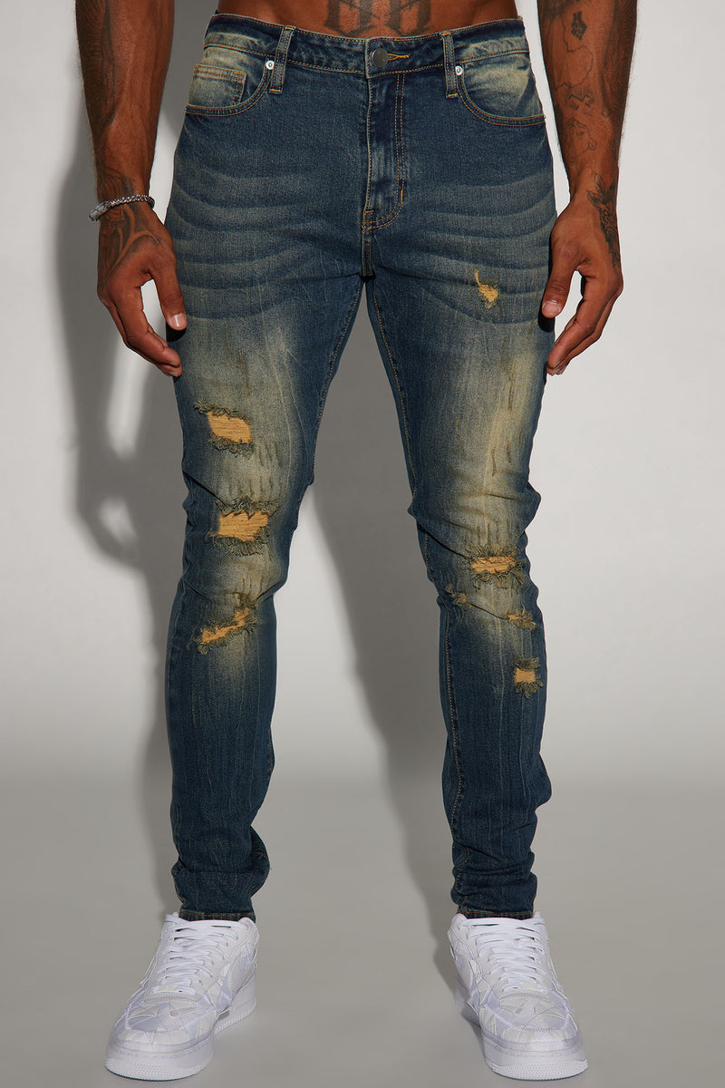 High Times Distressed Stacked Skinny Jeans - Vintage Blue Wash ...