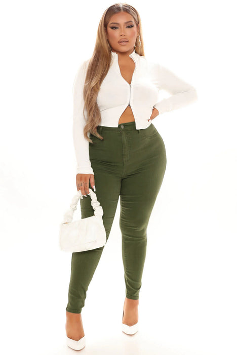 Classic High Waist Skinny Jeans Olive