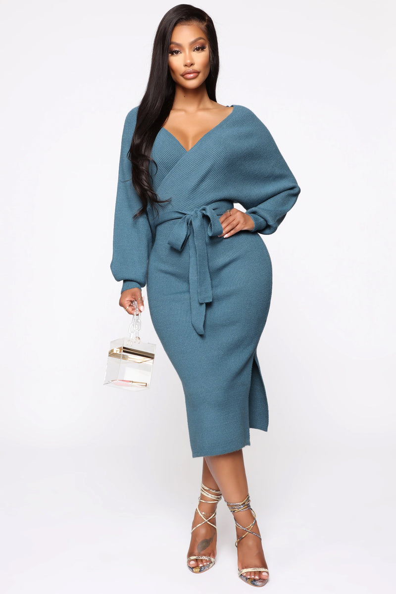 Mona Sweater Midi Dress - Dusty Blue | Fashion Nova, Dresses | Fashion Nova