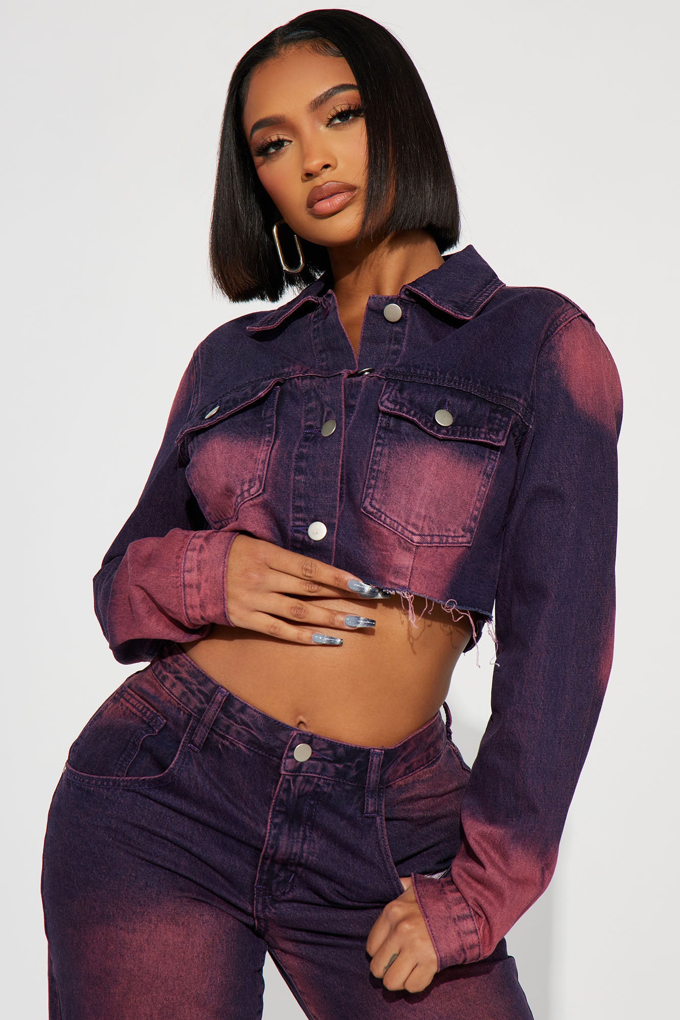 Cropped purple clearance denim jacket