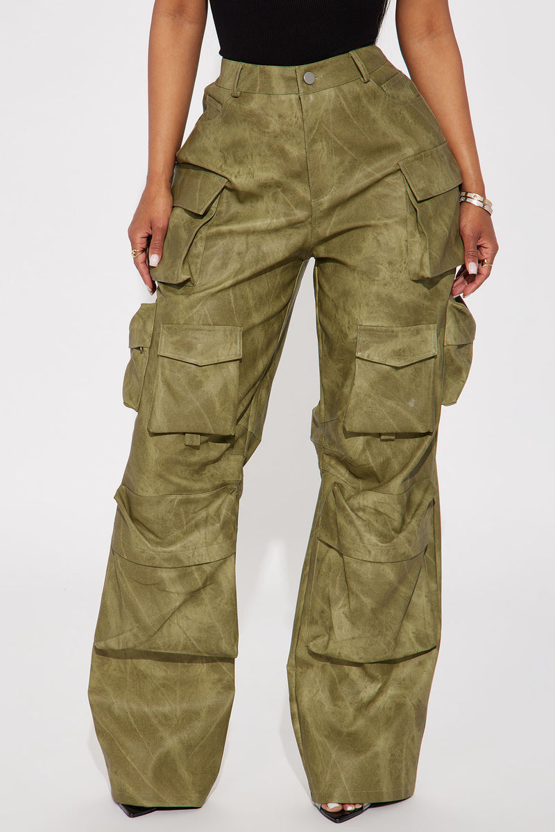 Harvey Washed Faux Leather Cargo Pant - Olive | Fashion Nova, Pants ...