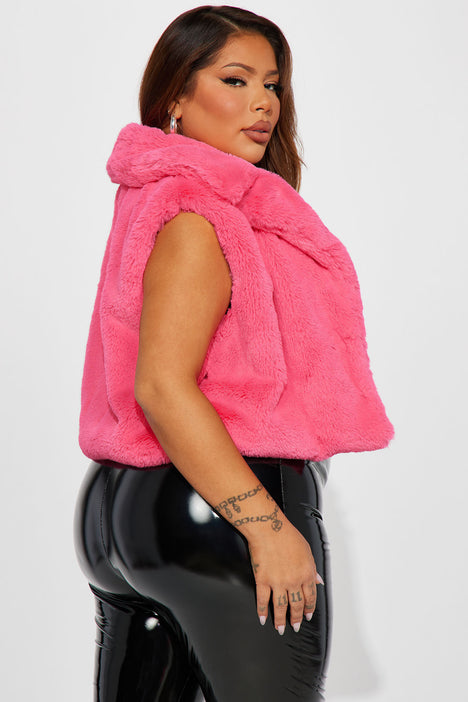 Plus size pink fur cheap vest