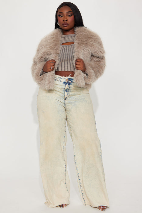 Grey cropped store fur jacket