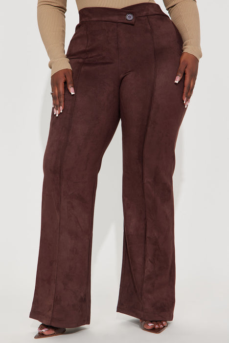 Call It Even Wide Leg Suede Dress Pants - Chocolate