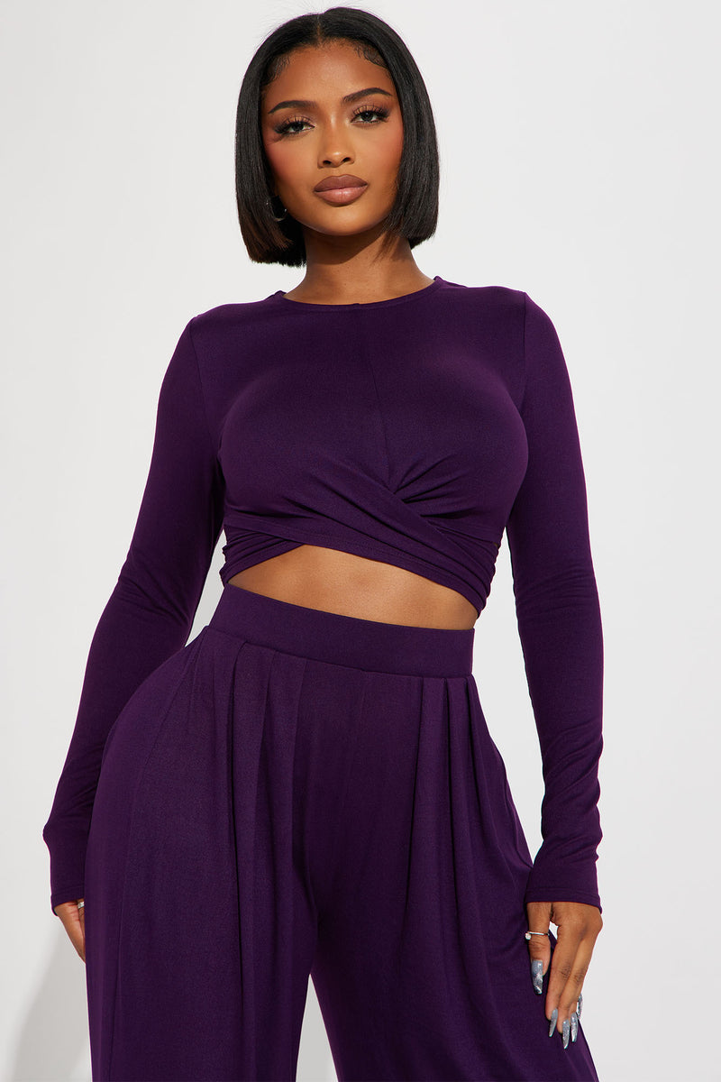 Casually Chic Long Sleeve Pant Set Eggplant Fashion Nova, Matching