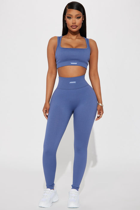 Fighter Ribbed Active Legging In Infinity Seamless Slate Blue