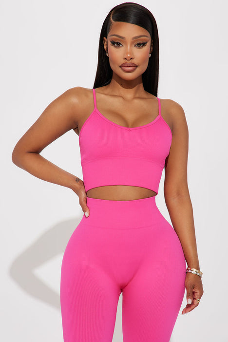 Hot Pink Workout Suit Women 2 Piece Outfit Sports Bra Seamless