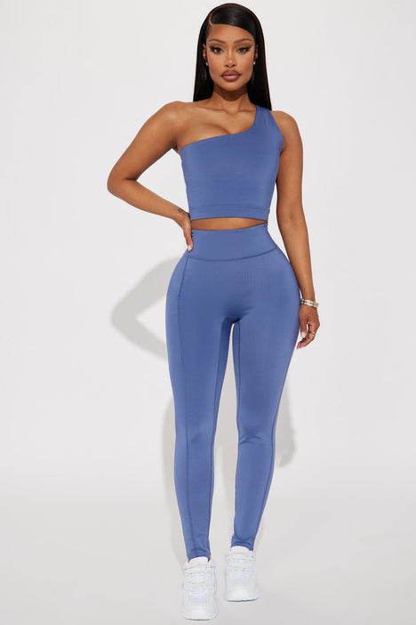 Hard Work One Shoulder Elevate Active Top Slate Blue Fashion