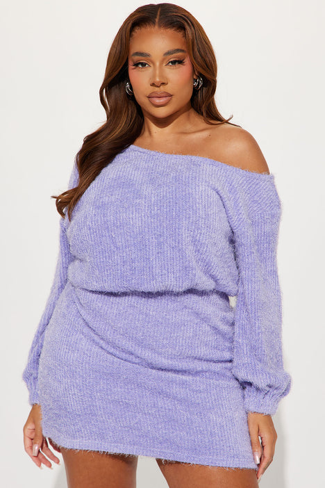 Fuzzy off the discount shoulder sweater dress
