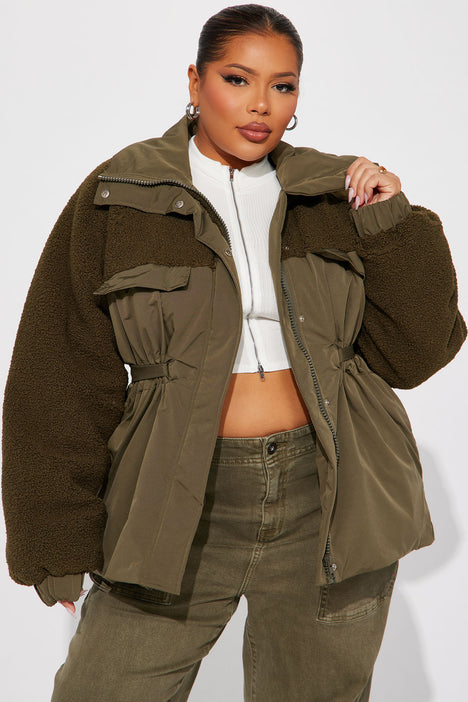 Olive puffer cheap jacket women's