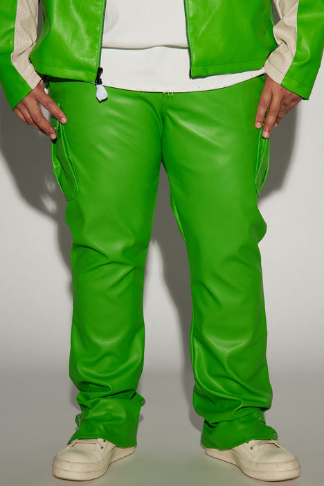 Mens green leather best sale pants