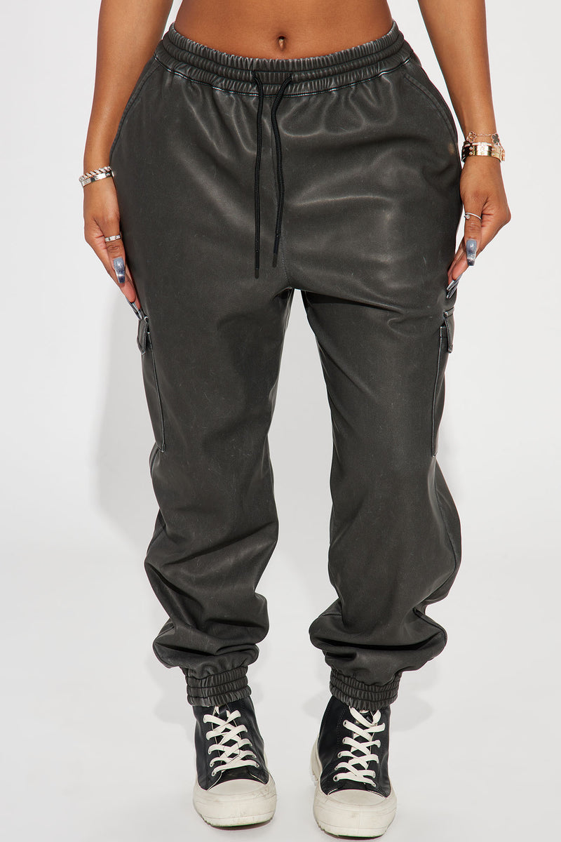 Kimmy Washed Faux Leather Cargo Jogger - Black | Fashion Nova, Pants ...