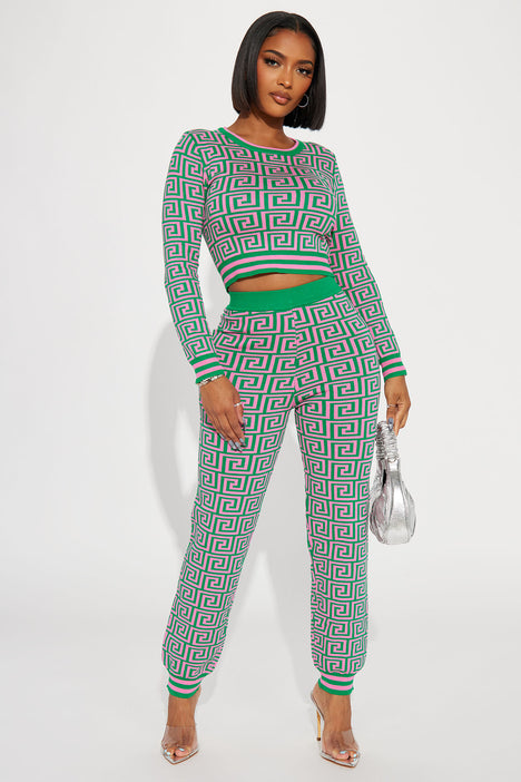Crop top on sale and trousers set