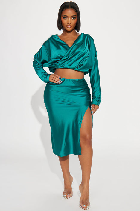 Satin top skirt teal