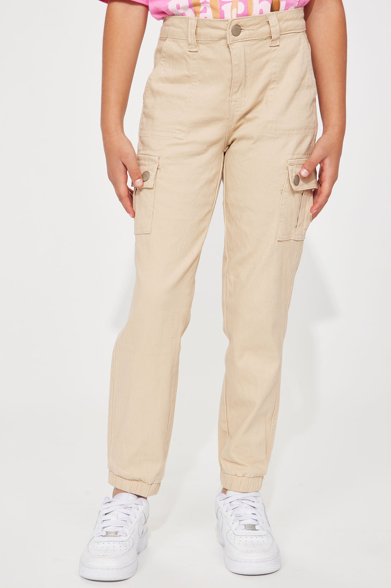 Mini Twill Belted And Ruched Ankle Cargo Pants - Khaki