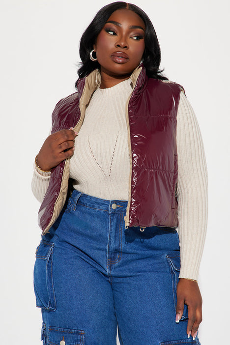 Athena Reversible Puffer Vest Burgundy combo