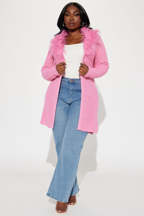 Long pink sweater clearance coat