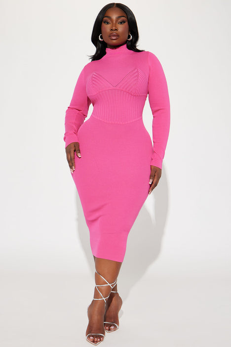 Jill Sweater Midi Dress Hot Pink Fashion Nova Dresses