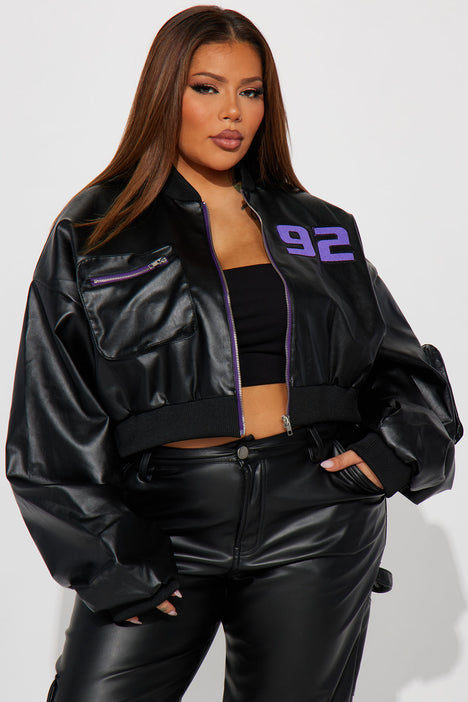 Women's plus size store leather bomber jacket