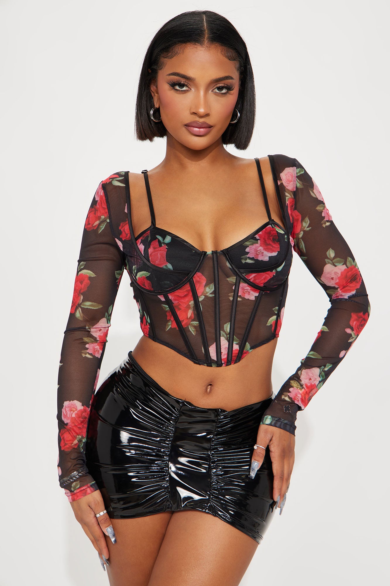 Black sheer top with roses deals