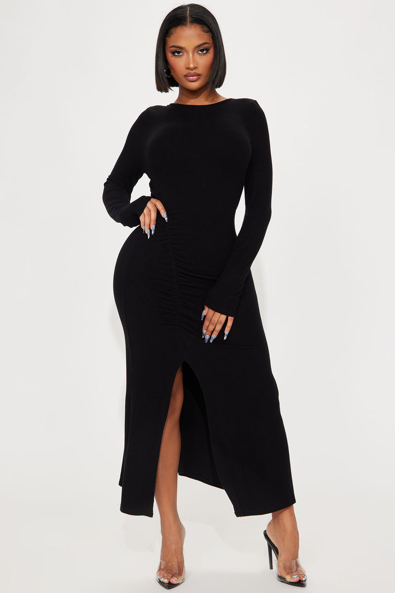 Kary Hacci Ruched Midi Dress - Black | Fashion Nova, Dresses | Fashion Nova