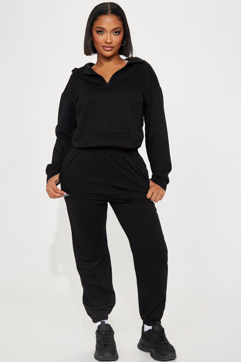 Chill Day Fleece Jogger Set - Black | Fashion Nova, Matching Sets ...