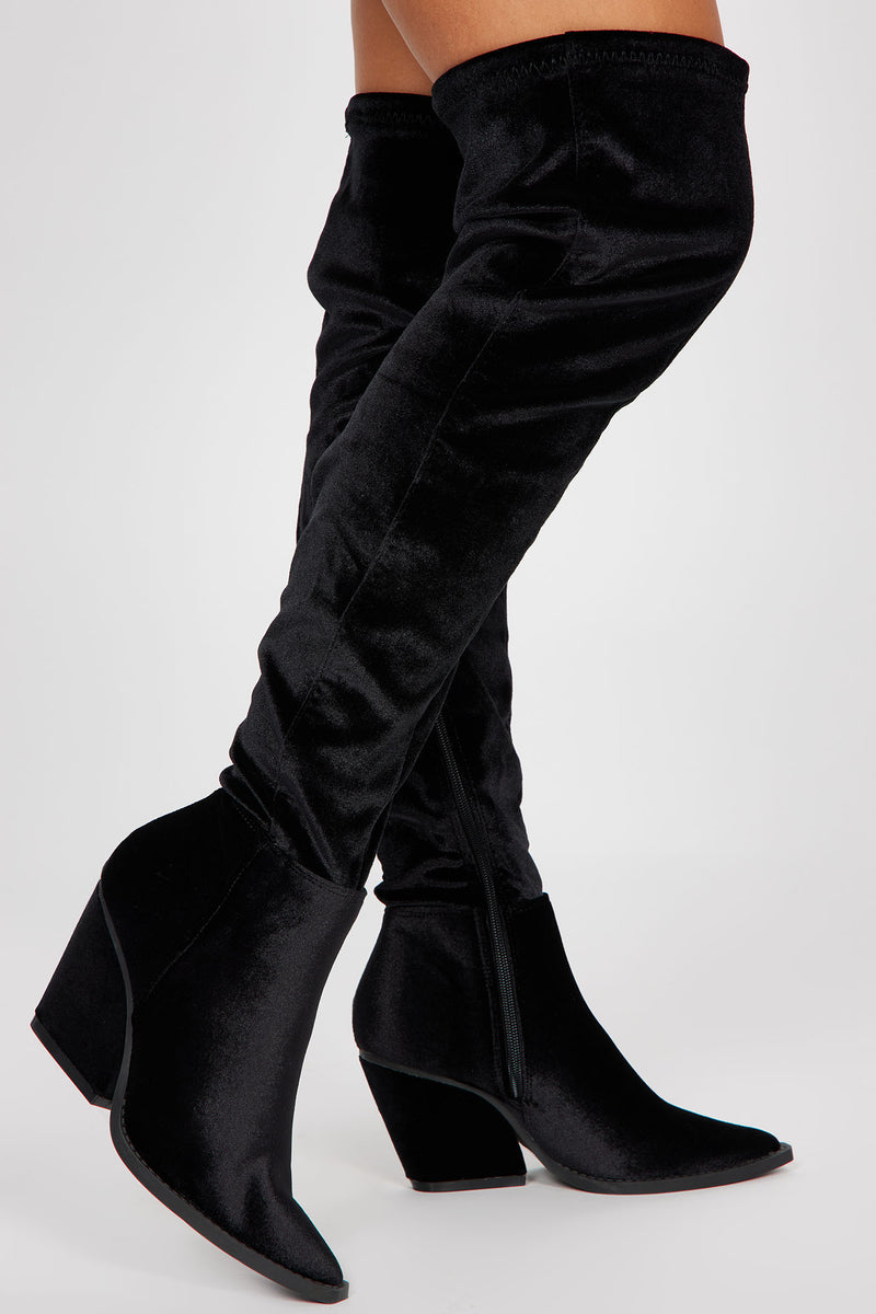 Piece Of Mind Over The Knee Heeled Boots - Black | Fashion Nova, Shoes ...