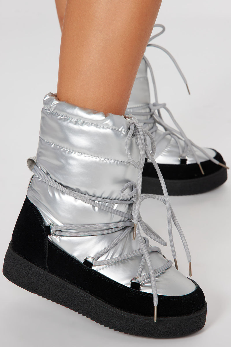 Just Yesterday Flat Boots - Silver | Fashion Nova, Shoes | Fashion Nova