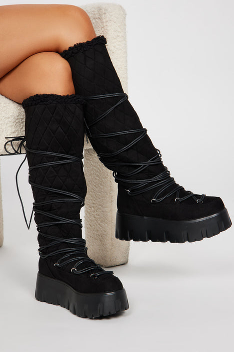 Rania Knee High Flat Boots Black